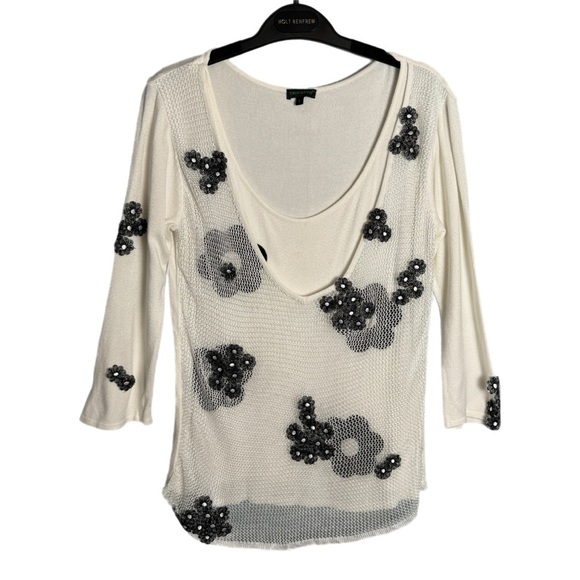 Tricotto Y2K Hippie Net Overlay Top Floral 70s Retro Kidcore Funky 3/4 Sleeve L - Picture 1 of 16